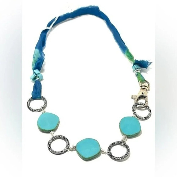 Artisan made Necklace with Sari Fabric, Pewter and Czech Glass - Picture 1 of 4